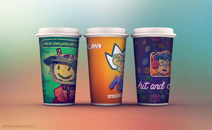Cups design for Hit and Crash comic strip