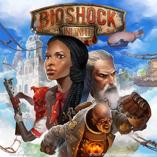 Cover for BioShock Infinite: The Siege of Columbia board game. © 2013 Plaid Hat Games. All rights reserved.